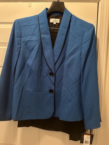 Le Suit Amalfi Coast Ocean Blue/Black Plus Size 24W Skirt Suit NWT