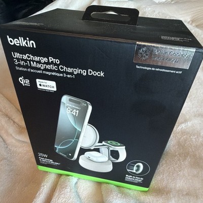 Belkin UltraCharge Pro 3-in-1 Magnetic Qi2 25W Dock Cooling White