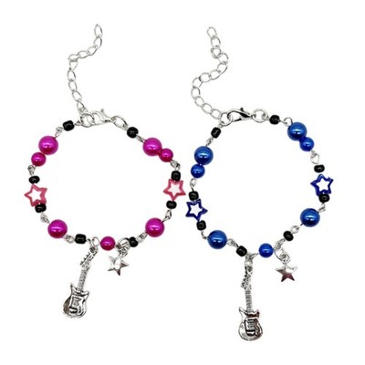 2pcs Guitar Star Charm Bracelet Simple Beaded Bracelet Friendship Bangle