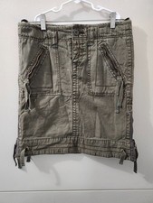 American Eagle Skirt Womens 2 Olive Military Utility Side Zip Tie Button Fly Y2K