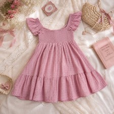 Thirty Thirty LA Pink Babydoll Mini Dress M Smocked Flutter Sleeve Coquette Boho