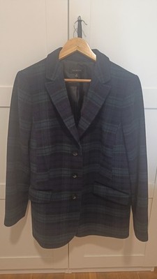 Talbots Black Watch Plaid Tartan Green Blue Wool Blend Blazer Jacket Size 16