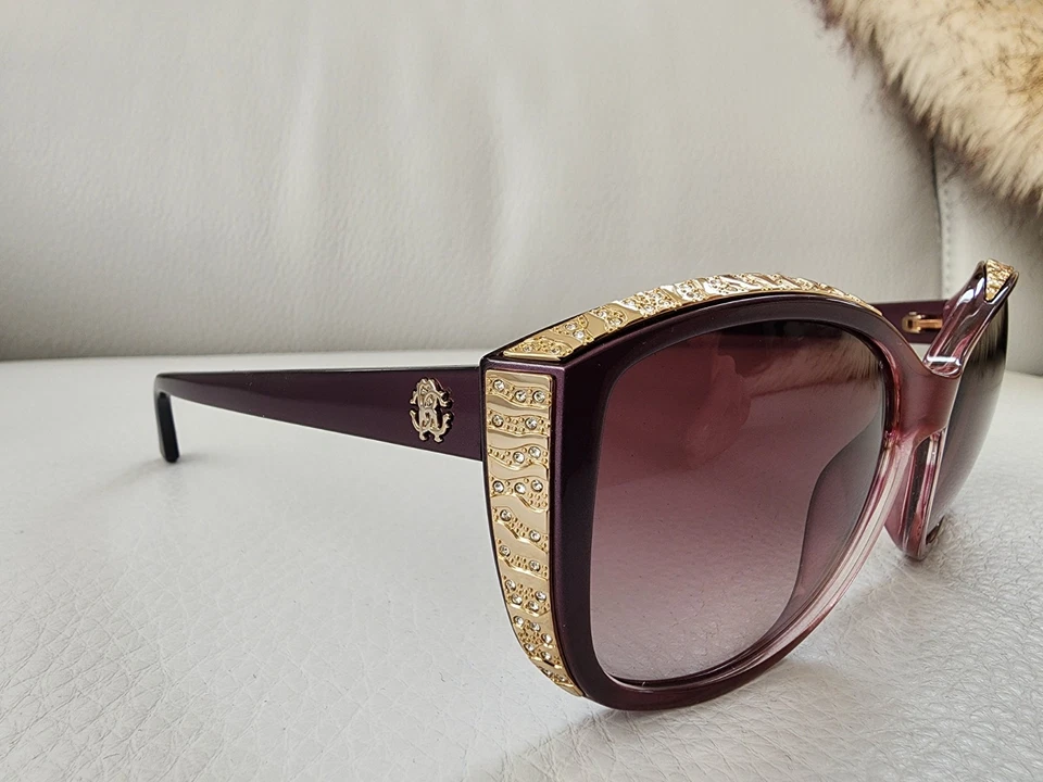 Nuevo Roberto Cavalli Yed 1015S 83D Gafas de sol Ojo de gato Piedras púrpuras Logo RC Foto 2 de 4