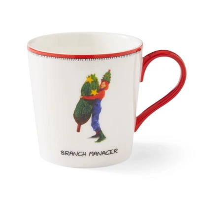 Spode Kit Kemp 12oz Branch Manager Doodle Christmas Mug Festive Holiday Decor