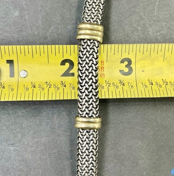 Ross-Simons Italian 925 Silver & 18kt Gold Woven Bracelet 7” - Image 4 of 4