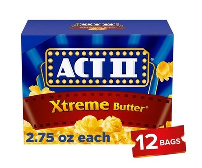 Act II Xtreme Butter Microwave Popcorn, 2.75 oz, 12-Count Bags