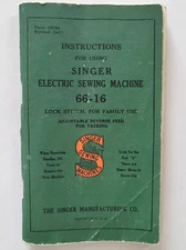 Singer Electric Sewing Machine 66-16 Instruction Manual Book 1941 Vintage