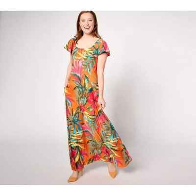Attitudes by Renee Dress sz XL Como Jersey Flutter Sleeve Maxi Orange  A637009 | eBay