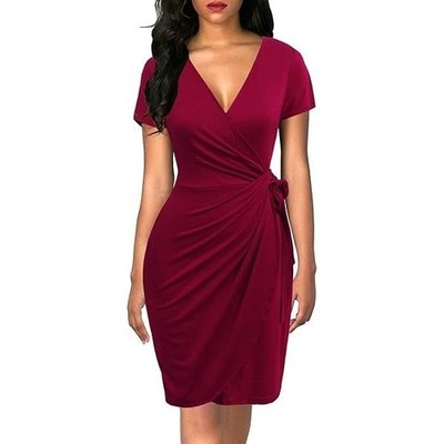 Dark Red Burgundy Soft Stretch Knit Faux-Wrap Dress w/Tie Size 16 New Fall  Plus | eBay