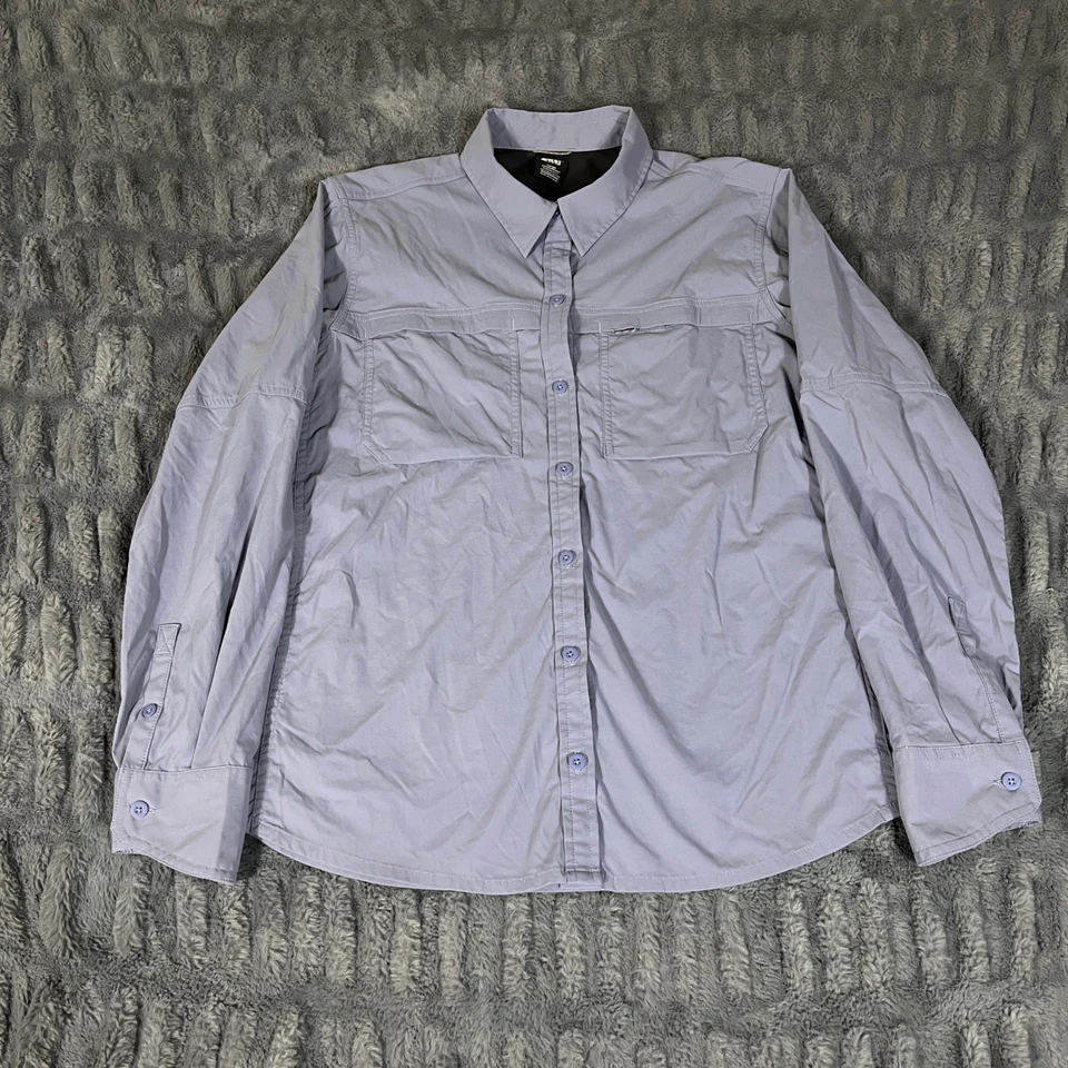 Camisa de senderismo REI Co Op para mujer manga larga con botones grande azul viaje al aire libre Foto 2 de 4