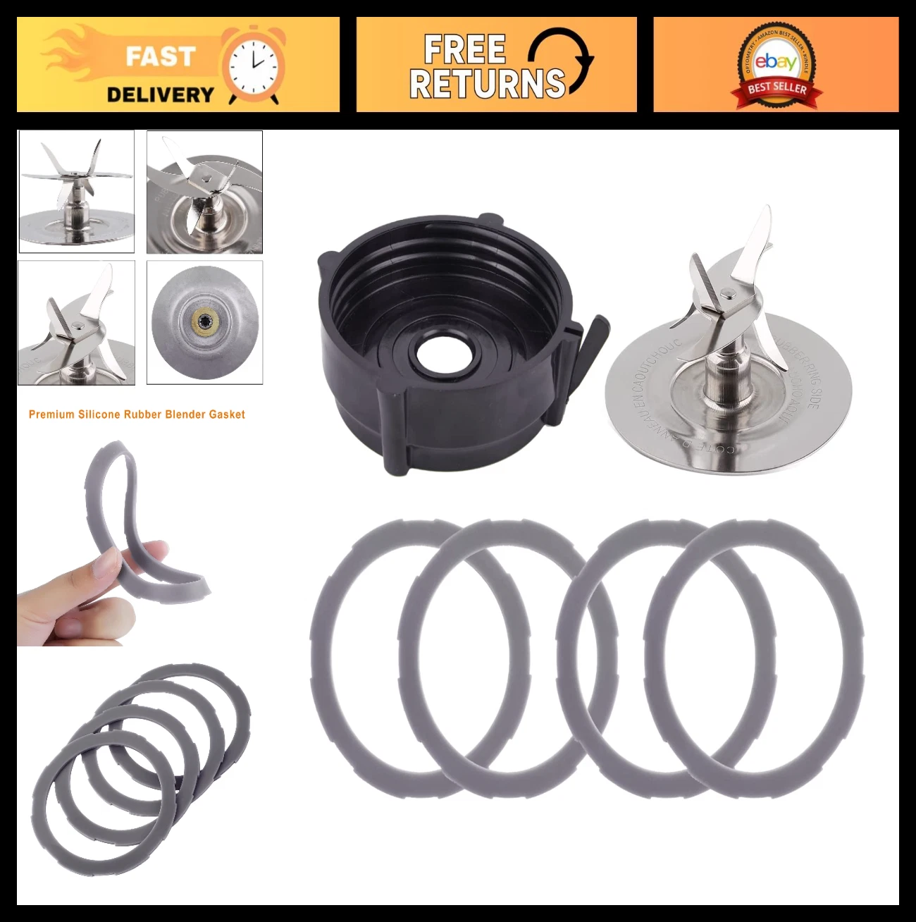 Replacement Blender Parts for Pro 1200 - Stainless Steel Blade, Jar Base Cap & 4