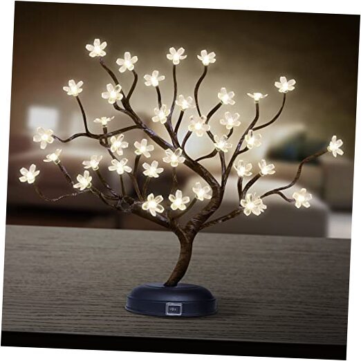 Lighted Cherry Blossom Tree Lamp 18IN Tree Lights with 36 LED, Warm White