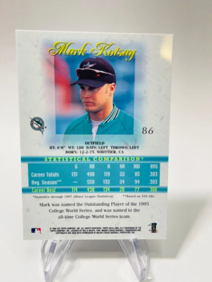 MARK KOTSAY 1998 Topps Gold Label CLASS 1 #86 MLB Baseball MARLINS - Image 2 of 2