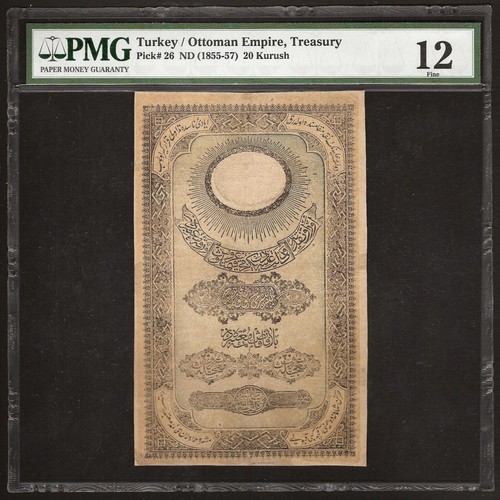 TURKEY 20 KURUSH 1855 P:26 Fine (12 PMG) Very Rare