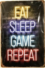 TIN SIGN new 8x12 Video gamer games eat sleep play teen man cave game room C15