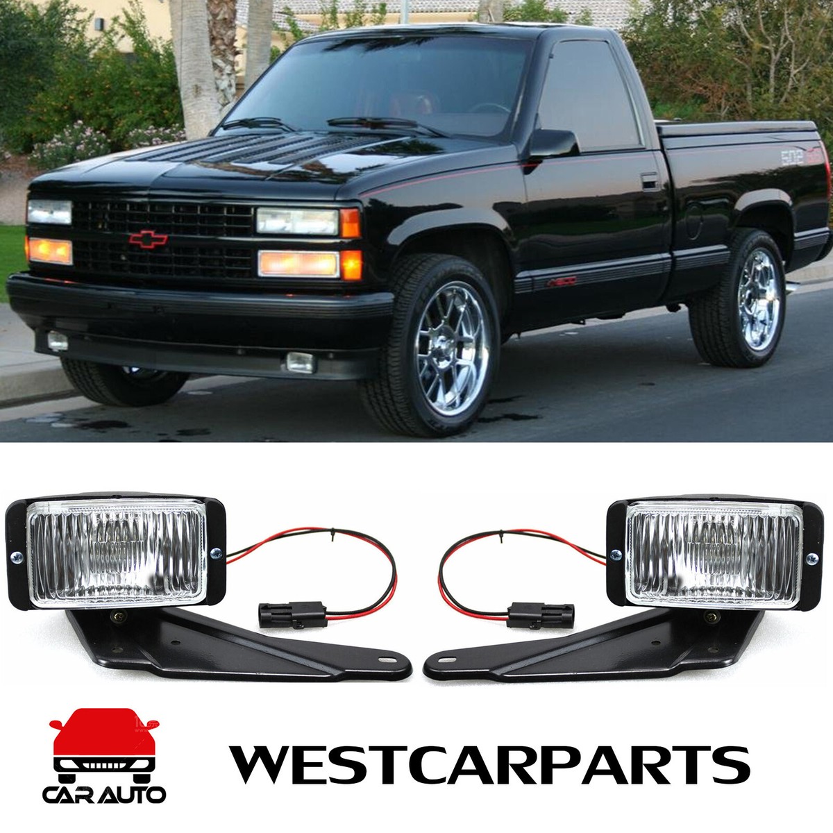 M-AUTO 4 Piece Headlights Assembly Headlamps Replacement for 1988-1999 Chevrolet C1500/K1500/1988-2000 Chevrolet C2500/C3500/K2500/K3500, Black Housing Clear Lens Clear Corner