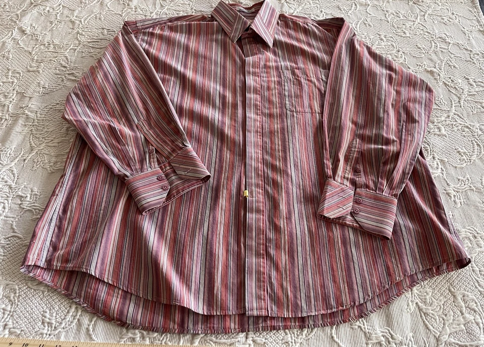 Modena Unique Collar Shirt Button Up L/S Striped Cotton w Dry Clean Tag Men 2XB - Image 3 of 4
