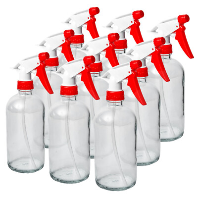 DMSOSTORE 16 oz. Glass Spray Bottles 9 Pack with Red Trigger Sprayer, Adjustable