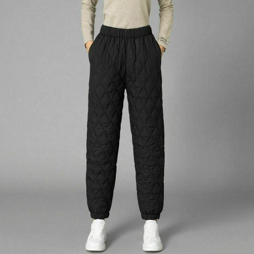 Women Thick Pants Padded Quilted Thermal Trousers Elastic Waist Sweatpants Grey - Bild 23 von 32