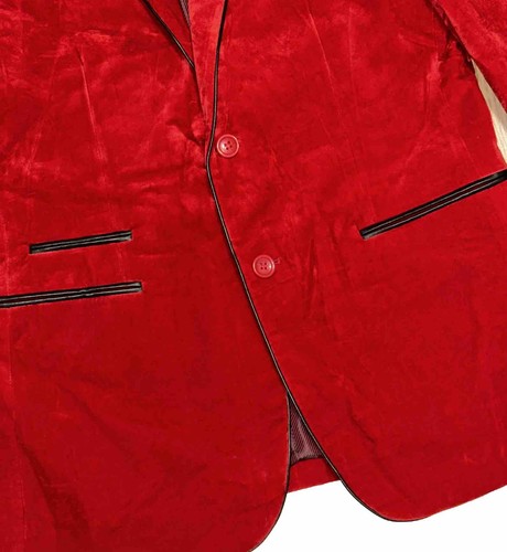 VINCI Men's Red Velvet 2 Button Slim Fit Blazer w/ Leather Trim Mens Sz S Small - Picture 2 of 10