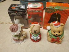 JASCO CARING CRITTER L'IL CHIMER, B of A Porcelain Bisque Ornament 3pc Christmas