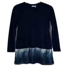 LOGO Lounge Lori Goldstein Top Black with Gray White Chiffon Hem Detail Womens S