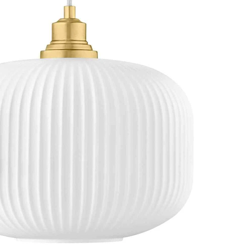 Hampton Bay Caroline Aged Brass Mini Pendant Light with Opal Etched Glass Shade  - Image 3 of 4