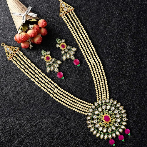 Red Ruby Pearl Kundan Pendant Jwelery 