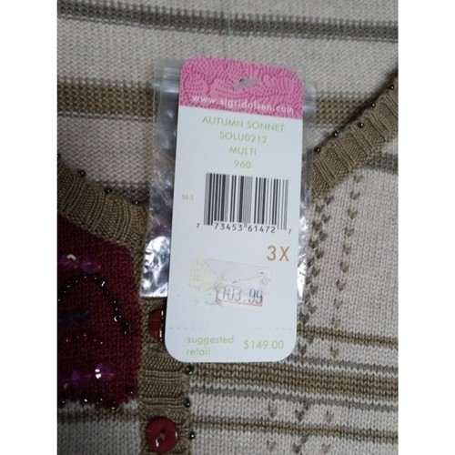 NWT Sigrid Olsen Cream w/Red Embroidery Silk, Cashmere, Camel Hair Sweater sz 3X - Picture 4 of 10