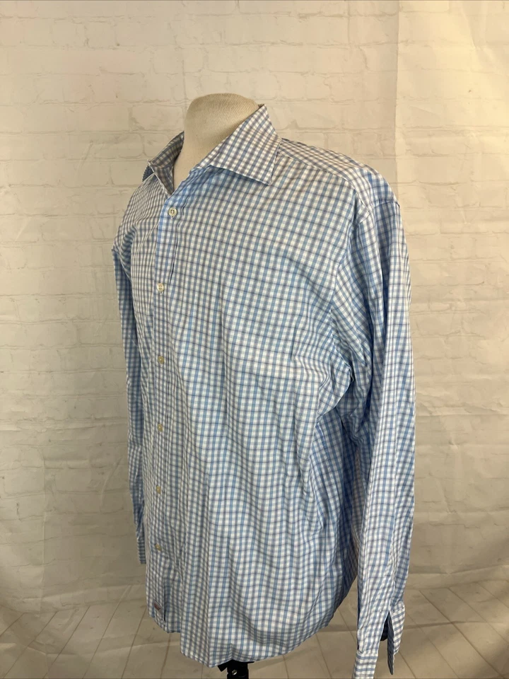 КЛАССИЧЕСКИЙ Vineyard Vines мужской синий и белый клетку хлопок платье рубашка размер XL $158 - Изображение 3 из 4