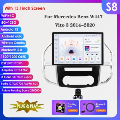 13,1'' Android 13 GPS Sat Nav Radio 128GB Head Unit für Mercedes Vito W447 14-20