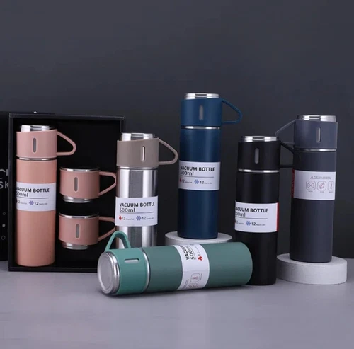 Thermosflasche Isolierflasche Trinkflasche Edelstahl Auslaufsicher 3Trinkbecher - Picture 2 of 18