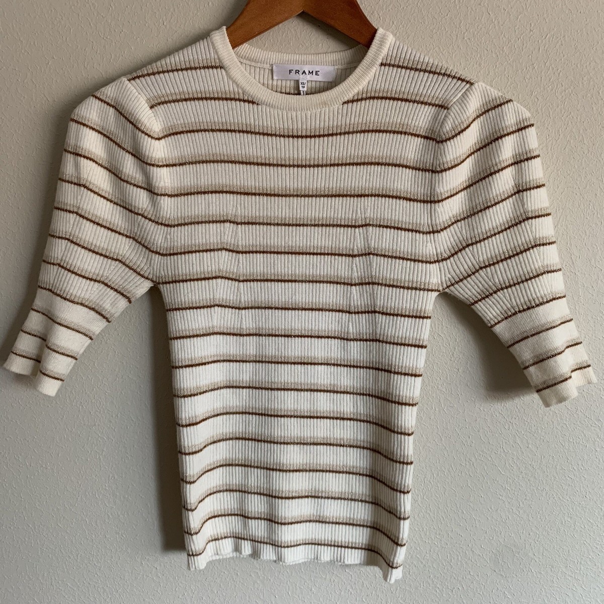 Sz XS FRAME Denim Femme Ribbed Striped Top in Multi Bronze Ladies