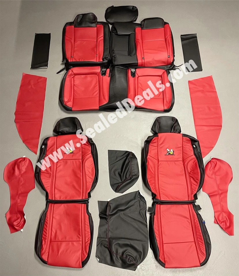 Черные и красные кожаные чехлы на сиденья с логотипом Scat Pack для Dodge Challenger 2015-2023 годов выпуска - Изображение 3 из 4