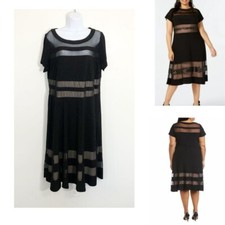 R&M Richards Black Faux Illusion Midi Dress 14W | XL Lined Party Wedding Event