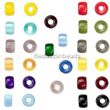 Lot of 20 Czech Glass 9mm x 6mm Round Pony Roller Crow Beads With Big 3mm Hole