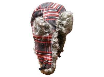  Bomber Hat Adult One Size, Dakota Dan Red Gray Faux Fur Lined