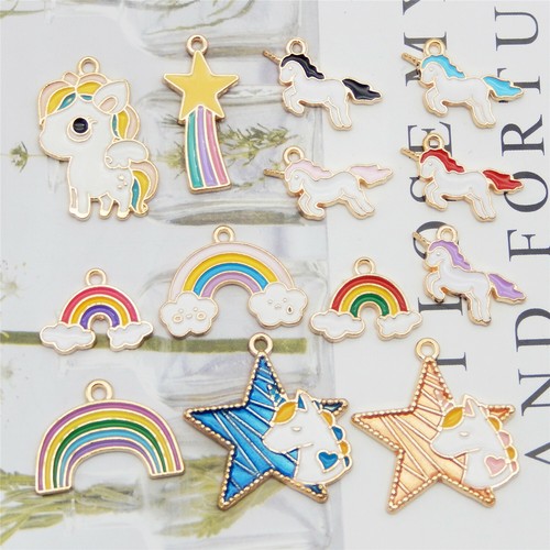 13pcs Bulk Alloy Enamel Unicorn Charm Rainbow Star Meteor Pendant Jewellery DIY - Picture 5 of 5