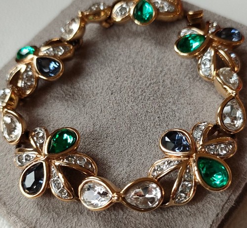 Vintage Attwood & Sawyer Emerald & Sapphire Crystal Bracelet 1980s - 第 1/20 張圖片