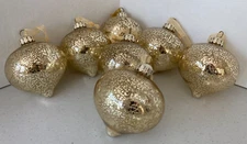 (Set of 7) 4" Frontgate Glass Gold Pattern Round Kaiser Christmas Ornaments
