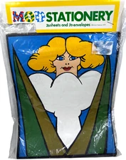 Vintage 1970's MOD Stationery Set Groovy Blonde Woman & White Flowers 11"
