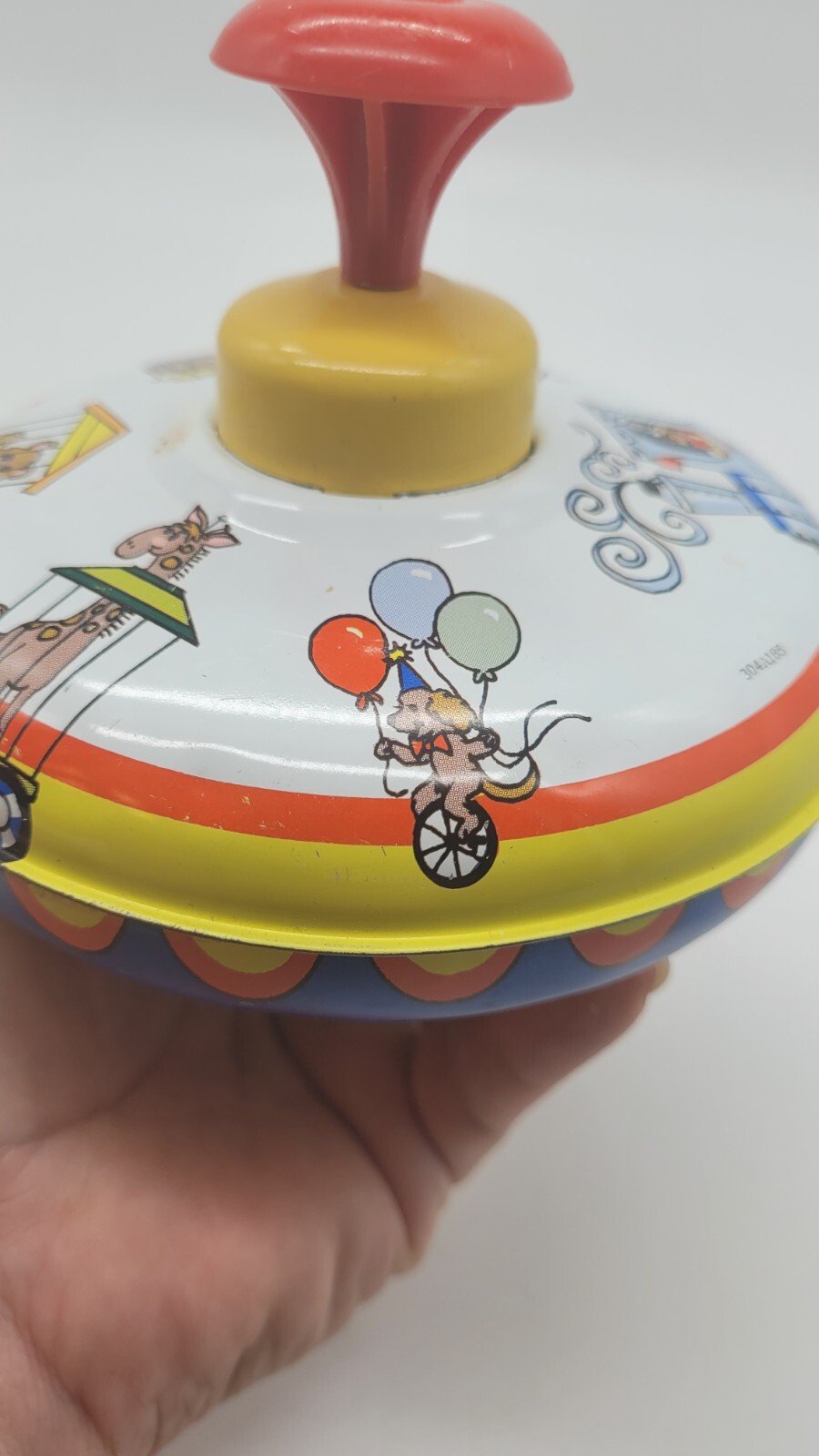 Vintage Toys Ohio Art Spinning Top Toy Tin Litho Circus Animal Train