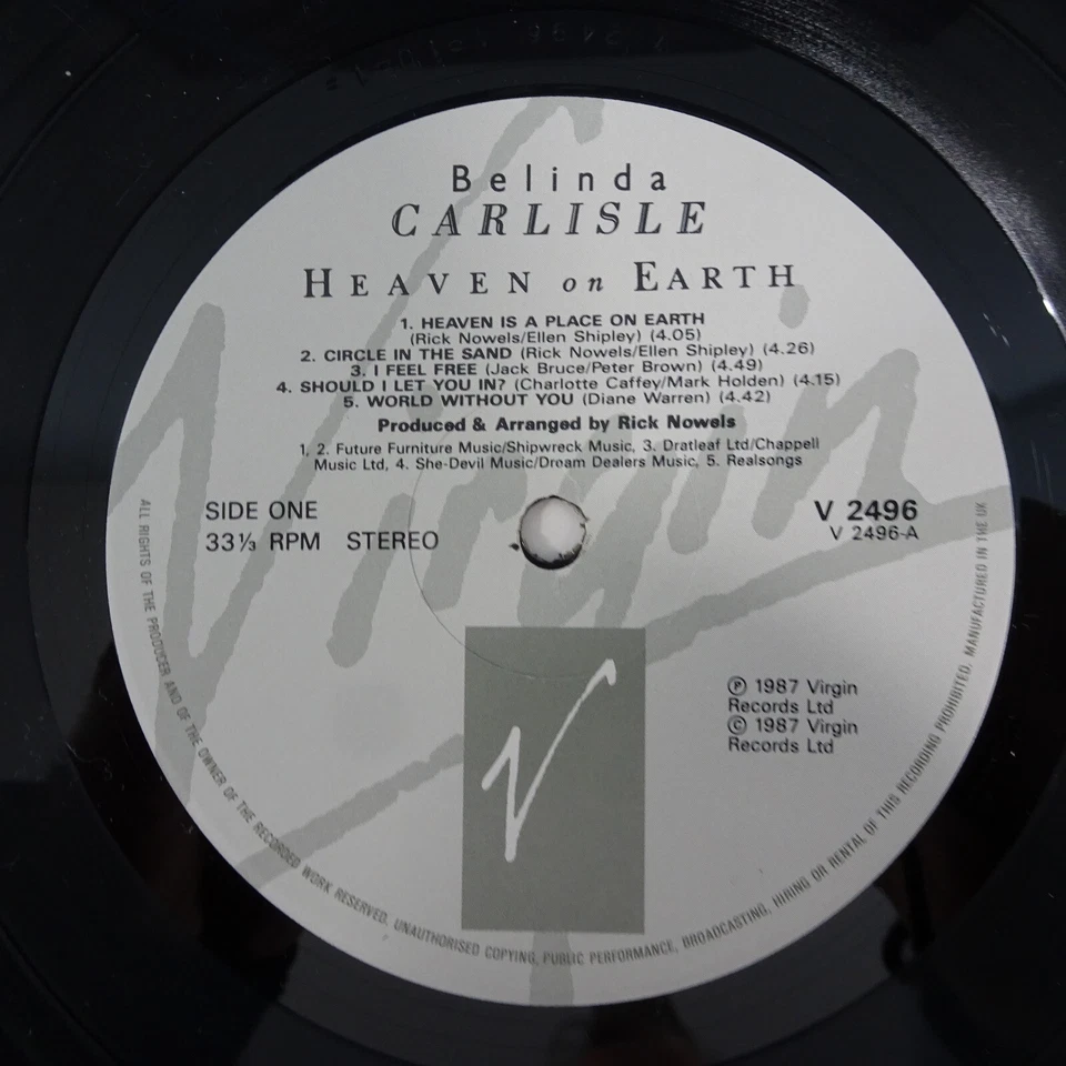 BELINDA CARLISLE heaven on earth LP V2496, vinyl, album, uk, 1987 EX/EX - Imagem 4 de 4