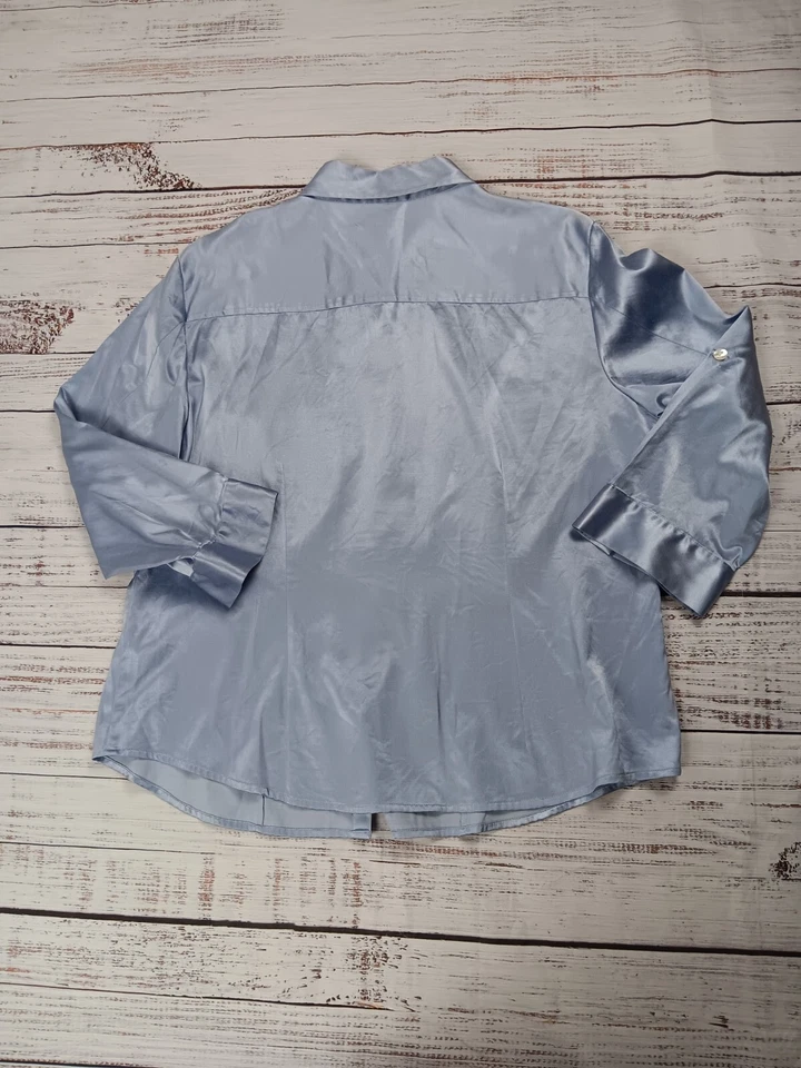 Camisa Choices Mujer Grande Azul Abotonada Manga Larga 60% Seda 35% Algodón Foto 2 de 4