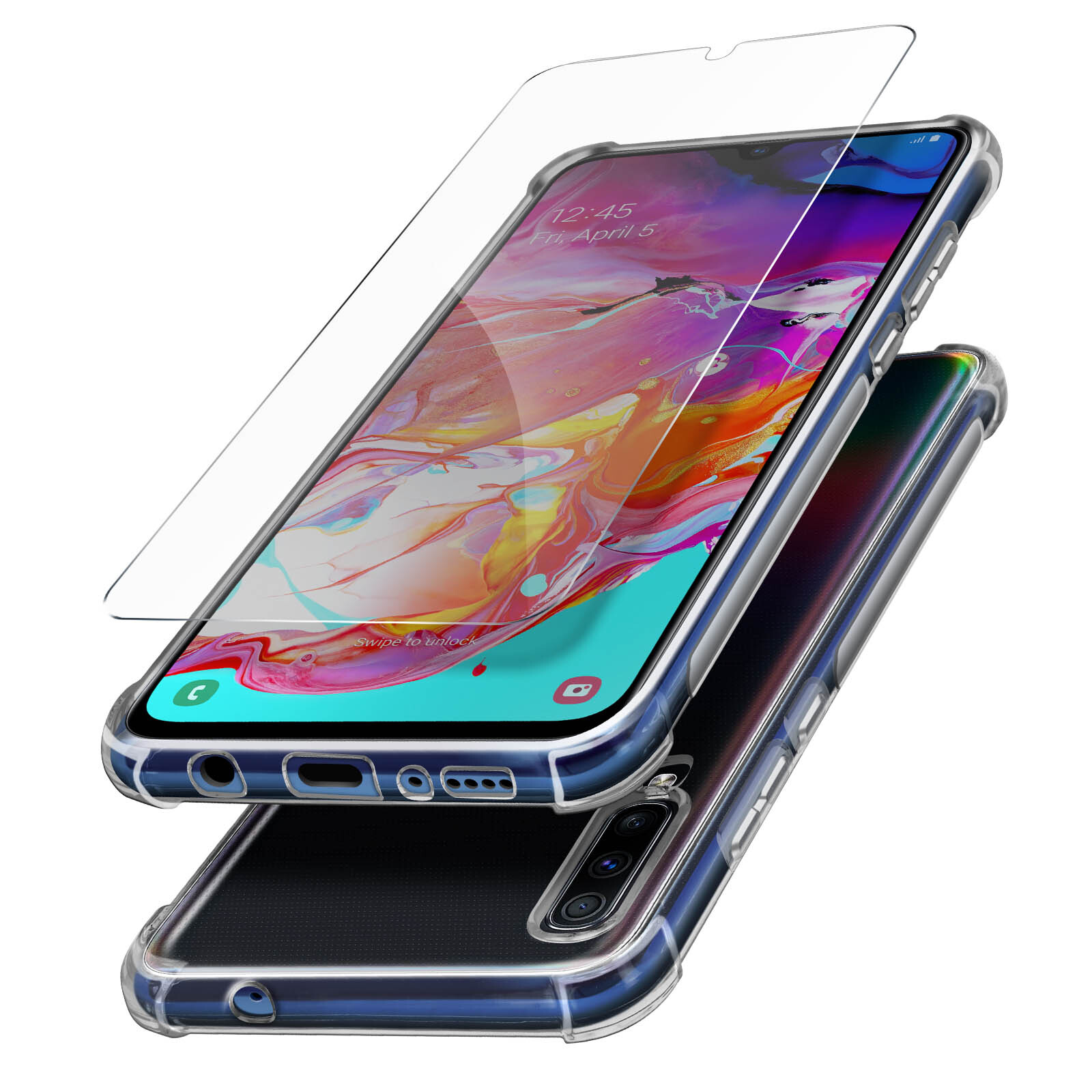 Protective pack for Galaxy A70 Flexible cover + 9H tempered glass film