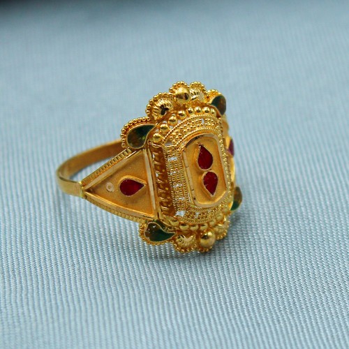 22k 916 Yellow Gold Ring, 22 Keret Fine Gold Indian Handmade Hallmark Jewelry - Picture 2 of 3