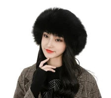 Winter Fur Hat Women Real Fox Fur Beanie Cap Black Pink Party Dinner Fluffy Soft