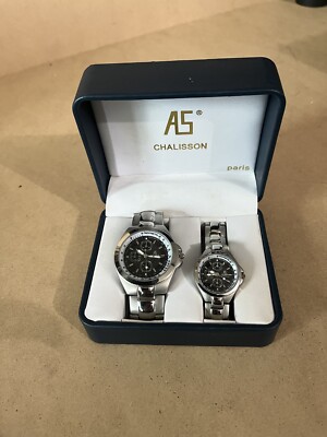 Vtg Chalisson Paris AS His/Hers Quartz Watch Set No.6039A/B In Case New Battery