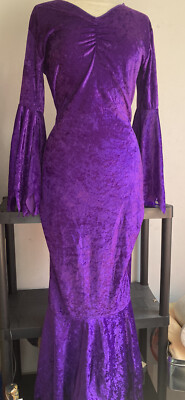 Vintage 90s Gothic Vampire Witchy Purple Velvet Dress M-L UK Halloween Fish Tail