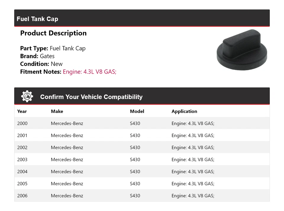 Para Mercedes-Benz S430 2000-2006 4,3 L V8 Gas Tapa Tanque Puertas 2001 2002 2003 Foto 2 de 4
